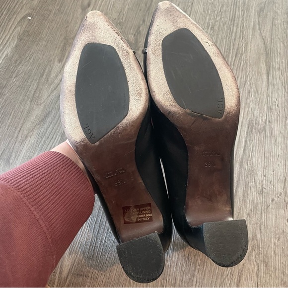 AGL Black Leather Silver Accent Pointed Toe Block Heels - Picture 8 of 11